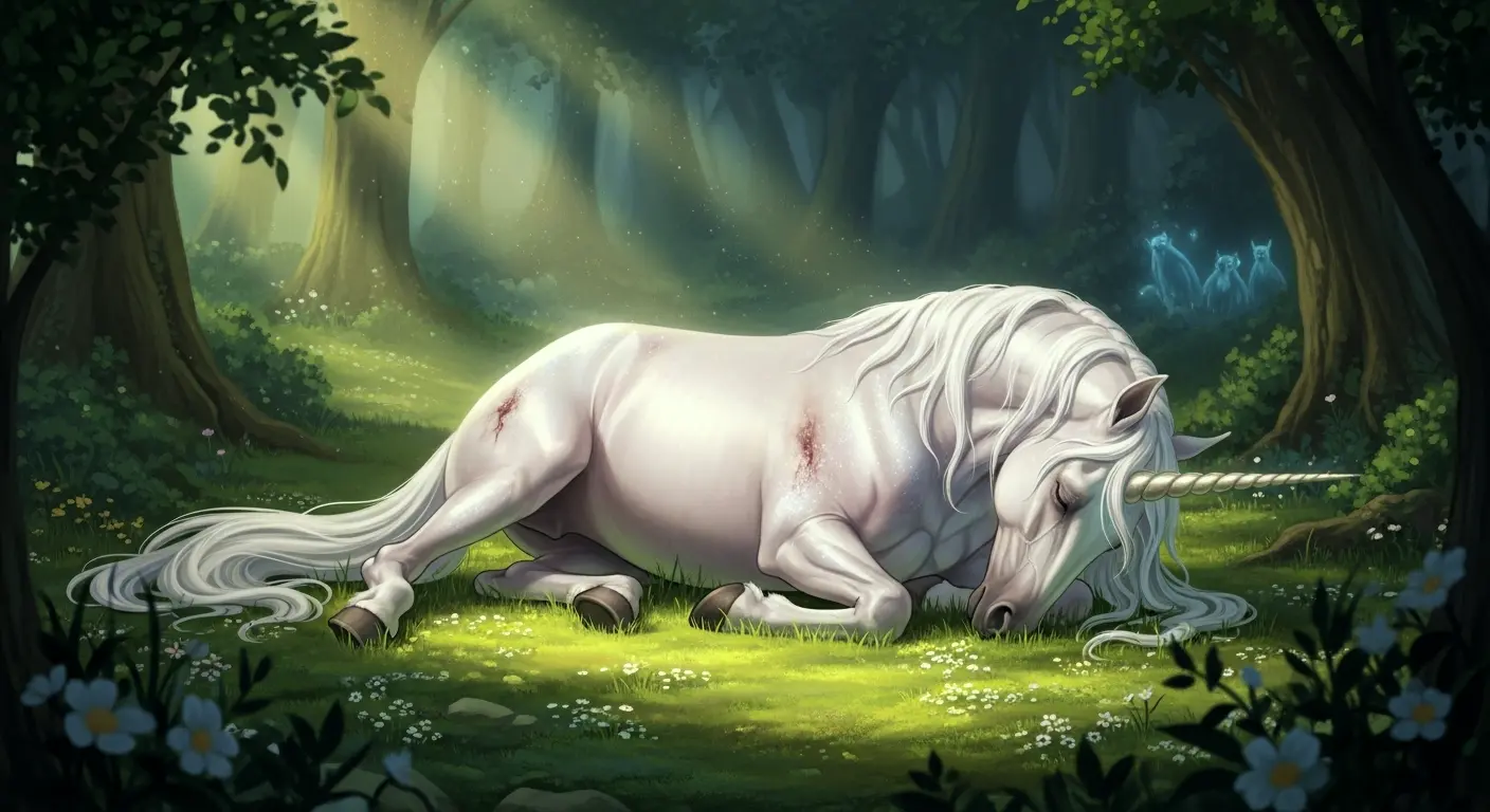 Une licorne blessée ou mourante