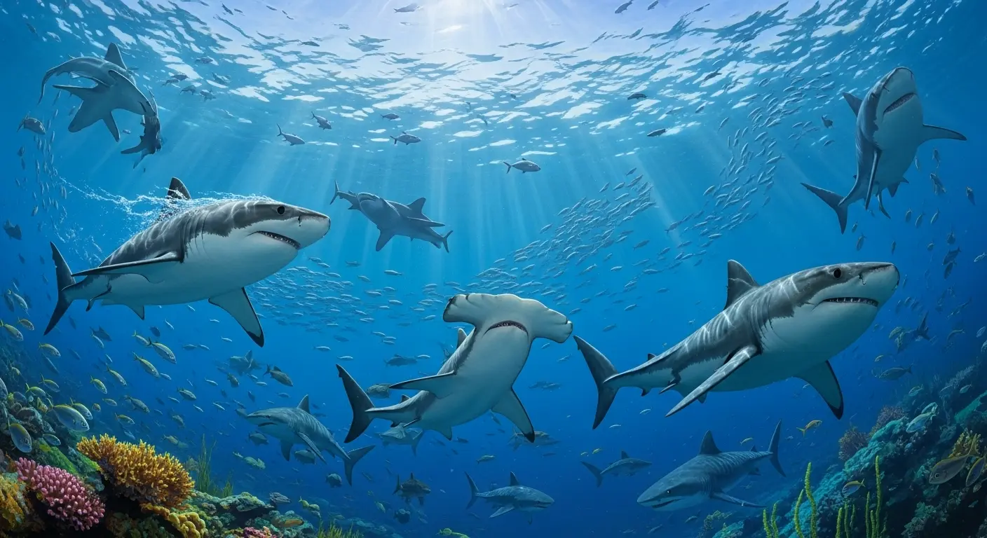 Múltiples Tiburones o una Frenesí de Alimentación de Tiburones