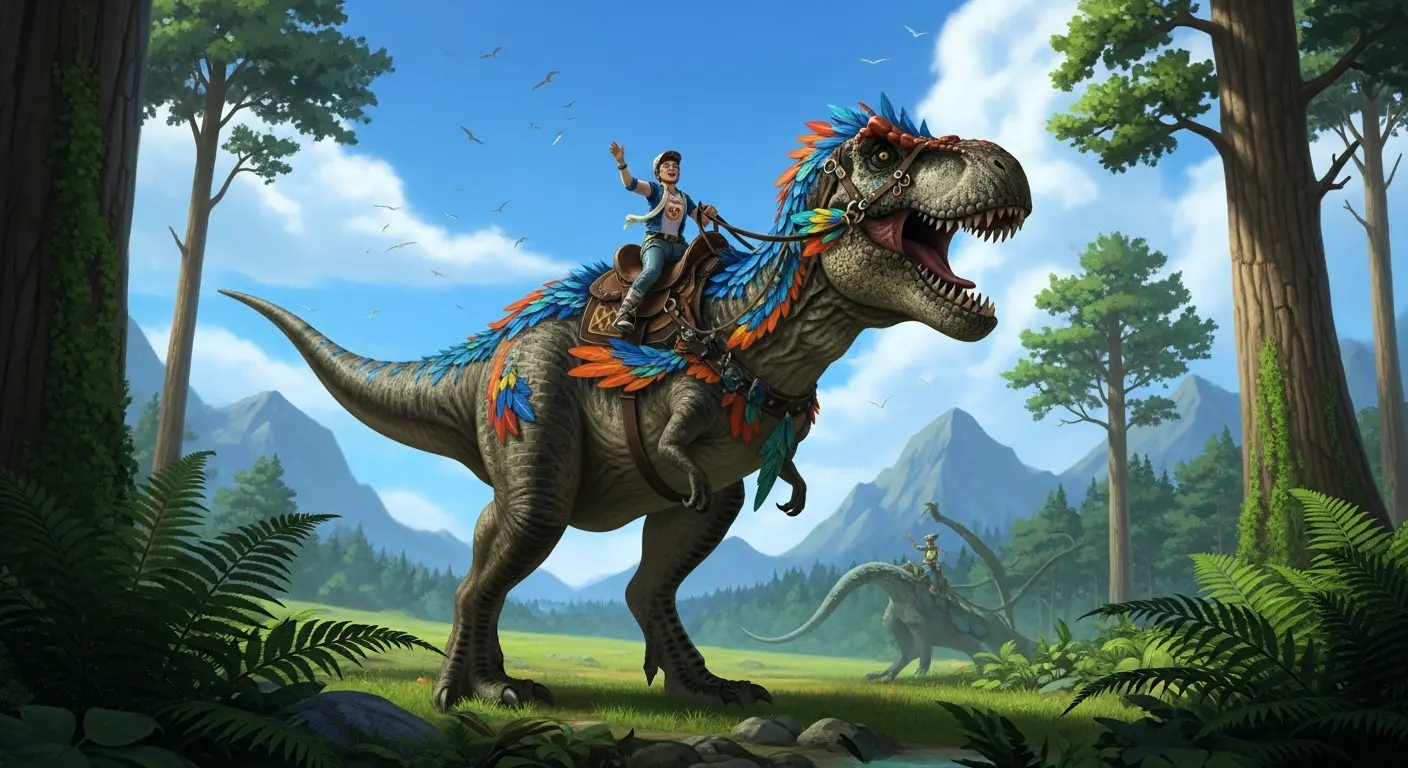 Auf einem Dinosaurier reiten